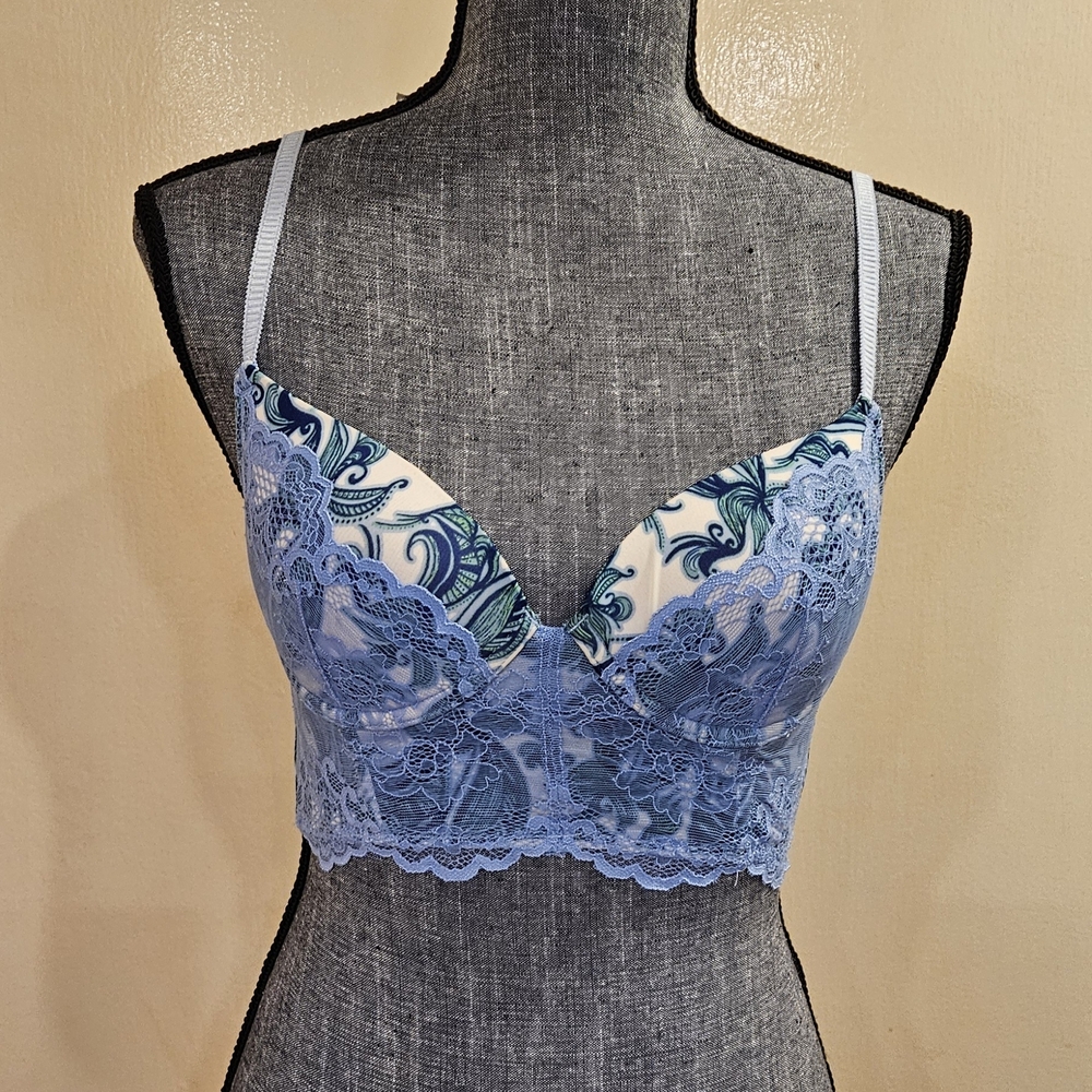 Underella by Ella Moss Light Blue Lace Longline Bra 32C
